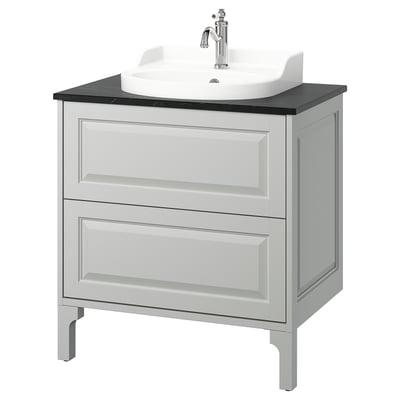 TÄNNFORSEN / RUTSJÖN Meuble à tiroirs/lavabo/mitigeur, gris clair/noir marbré, 31x21 1/2x37 1/8 "