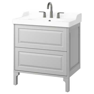 TÄNNFORSEN / RUTSJÖN Meuble à tiroirs/lavabo/mitigeur, gris clair, 31 3/8x21 7/8x36 3/4 "