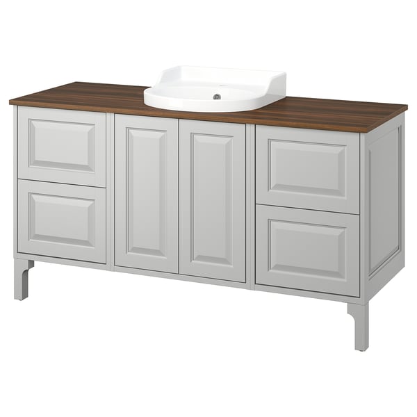 TÄNNFORSEN / RUTSJÖN Meuble de sdb avec lavabo, gris clair/brun effet noyer, 61x21 1/2x37 1/8 "