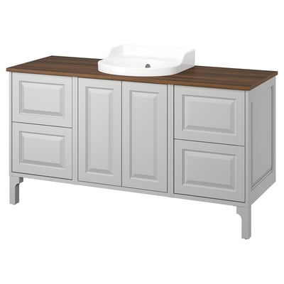 TÄNNFORSEN / RUTSJÖN Meuble de sdb avec lavabo, gris clair/brun effet noyer, 61x21 1/2x37 1/8 "