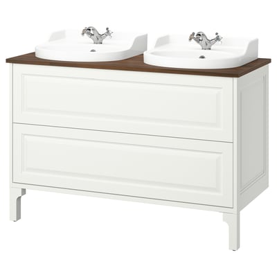 TÄNNFORSEN / RUTSJÖN Meuble-lav à tiroirs/lav/mitigeurs, blanc/brun effet noyer, 49x21 1/2x30 1/8 "