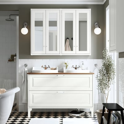 TÄNNFORSEN / RUTSJÖN Meuble-lav à tiroirs/lav/mitigeurs, blanc/brun effet noyer, 49x21 1/2x30 1/8 "