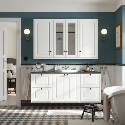 TÄNNFORSEN / RUTSJÖN Meuble lavabo/vasque/mitigeur, blanc/noir marbré, 61x21 1/2x30 1/8 "