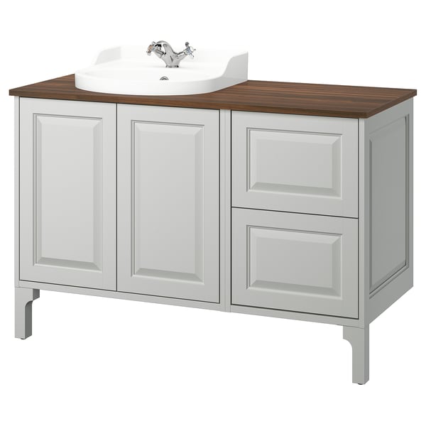 TÄNNFORSEN / RUTSJÖN Meuble lavabo/vasque/mitigeur, gris clair/brun effet noyer, 49x21 1/2x37 1/8 "
