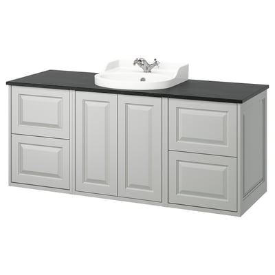 TÄNNFORSEN / RUTSJÖN Meuble lavabo/vasque/mitigeur, gris clair/noir marbré, 61x21 1/2x30 1/8 "