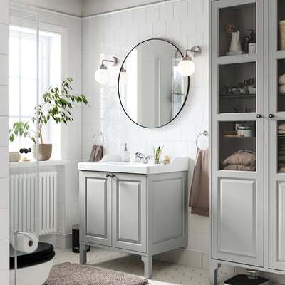 TÄNNFORSEN / RUTSJÖN Meuble pour lavabo/lavabo/mitigeur, gris clair, 31 3/8x21 7/8x36 3/4 "
