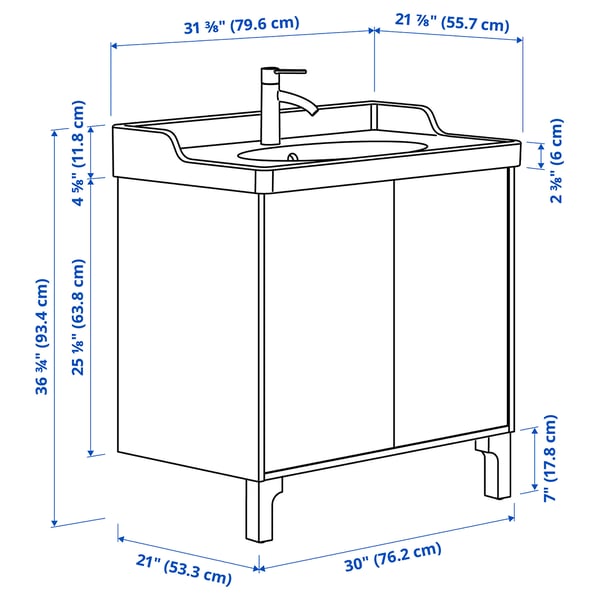 TÄNNFORSEN / RUTSJÖN Meuble pour lavabo/lavabo/mitigeur, gris clair, 31 3/8x21 7/8x36 3/4 "