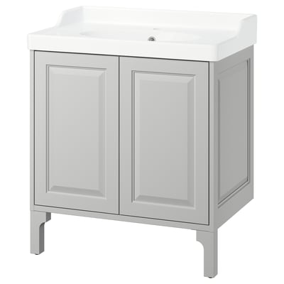 TÄNNFORSEN / RUTSJÖN Meuble sdb avec portes/lavabo, gris clair, 31 3/8x21 7/8x36 3/4 "