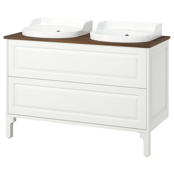 TÄNNFORSEN / RUTSJÖN Meuble sdb avec tiroirs/lavabo, blanc/brun effet noyer, 49x21 1/2x30 1/8 "