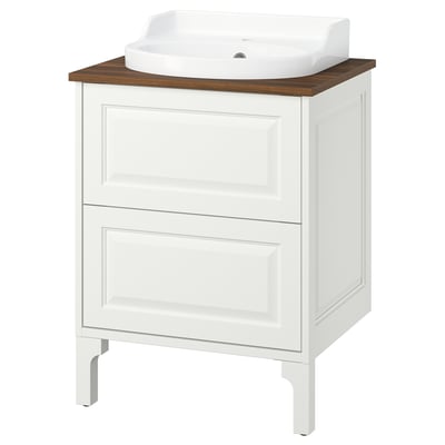 TÄNNFORSEN / RUTSJÖN Meuble sdb avec tiroirs/lavabo, blanc/brun effet noyer, 25x21 1/2x37 1/8 "
