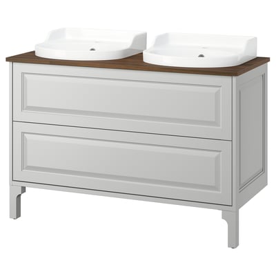 TÄNNFORSEN / RUTSJÖN Meuble sdb avec tiroirs/lavabo, gris clair/brun effet noyer, 49x21 1/2x30 1/8 "