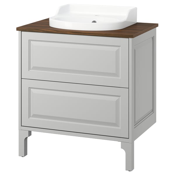 TÄNNFORSEN / RUTSJÖN Meuble sdb avec tiroirs/lavabo, gris clair/brun effet noyer, 31x21 1/2x37 1/8 "