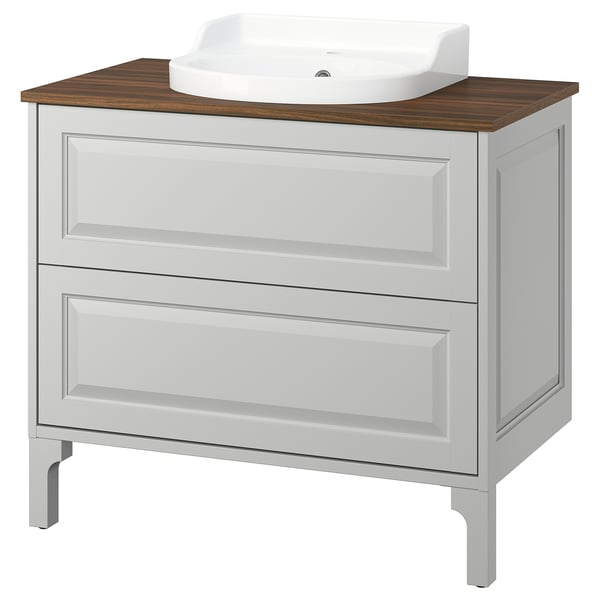 TÄNNFORSEN / RUTSJÖN Meuble sdb avec tiroirs/lavabo, gris clair/brun effet noyer, 37x21 1/2x30 1/8 "