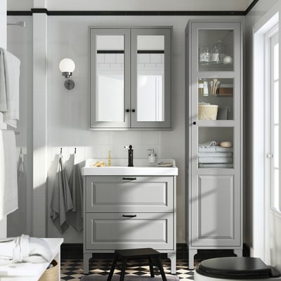 TÄNNFORSEN / RUTSJÖN Meuble sdb avec tiroirs/lavabo, gris clair, 31 3/8x21 7/8x36 3/4 "