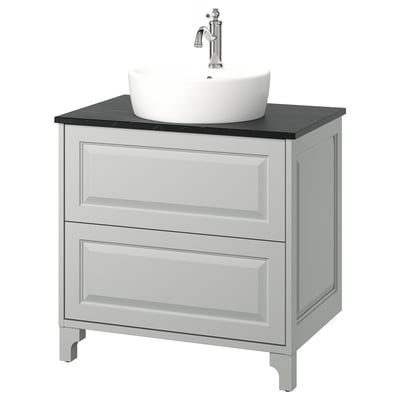 TÄNNFORSEN / TÖRNVIKEN Meuble à tiroirs/lavabo/mitigeur, gris clair/noir marbré, 31x21 1/2x35 7/8 "