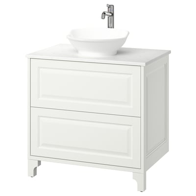 TÄNNFORSEN / VÄSTERSJÖN Meuble à tiroirs/lavabo/mitigeur, blanc/blanc marbré, 31x21 1/2x35 7/8 "
