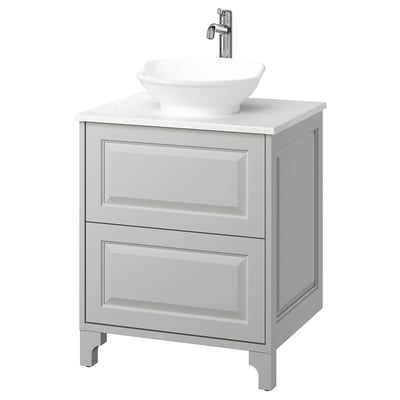 TÄNNFORSEN / VÄSTERSJÖN Meuble à tiroirs/lavabo/mitigeur, gris clair/blanc marbré, 25x21 1/2x35 7/8 "