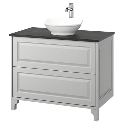 TÄNNFORSEN / VÄSTERSJÖN Meuble à tiroirs/lavabo/mitigeur, gris clair/noir marbré, 37x21 1/2x35 7/8 "