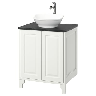TÄNNFORSEN / VÄSTERSJÖN Meuble pour lavabo/lavabo/mitigeur, blanc/noir marbré, 25x21 1/2x35 7/8 "