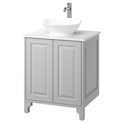 TÄNNFORSEN / VÄSTERSJÖN Meuble pour lavabo/lavabo/mitigeur, gris clair/blanc marbré, 25x21 1/2x35 7/8 "