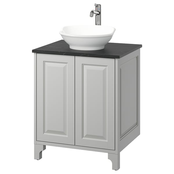 TÄNNFORSEN / VÄSTERSJÖN Meuble pour lavabo/lavabo/mitigeur, gris clair/noir marbré, 25x21 1/2x35 7/8 "