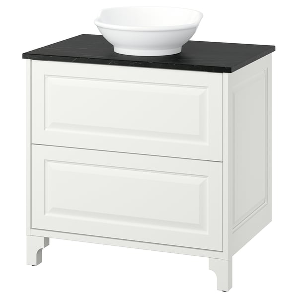 TÄNNFORSEN / VÄSTERSJÖN Meuble sdb avec tiroirs/lavabo, blanc/noir marbré, 31x21 1/2x35 7/8 "