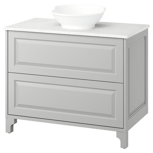 TÄNNFORSEN / VÄSTERSJÖN Meuble sdb avec tiroirs/lavabo, gris clair/blanc marbré, 37x21 1/2x35 7/8 "