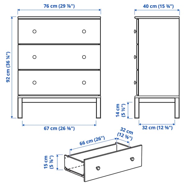 TARVA Commode à 3 tiroirs, pin, 29 7/8x36 1/4 "