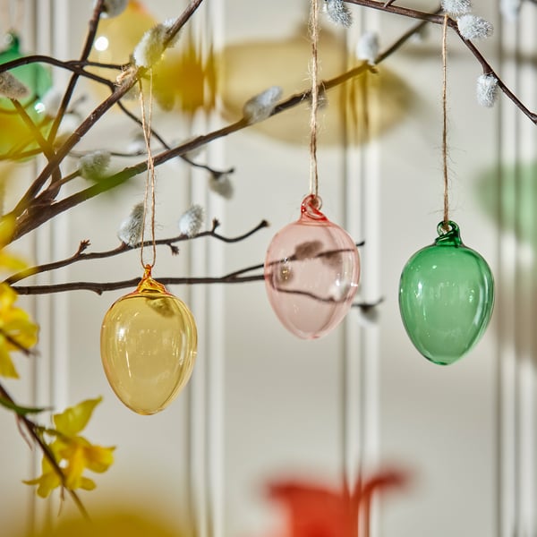 TJÄRLEK Décoration à suspendre, verre/oeuf multicolore