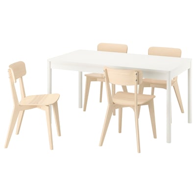 TONSTAD / LISABO Table et 4 chaises, blanc cassé/frêne, 59x31 1/2 "