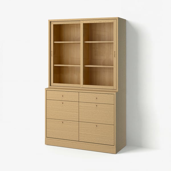 TONSTAD Rangement avec tiroirs, chêne plaqué/verre, 47 1/2x18 1/2x82 5/8 "