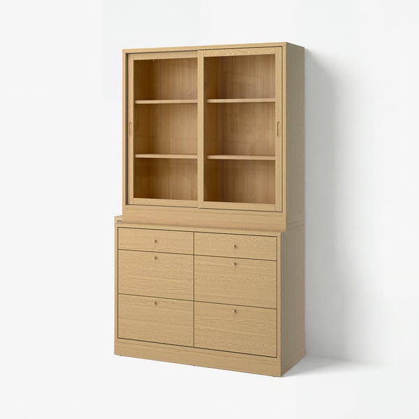 TONSTAD Rangement avec tiroirs, chêne plaqué/verre, 47 1/2x18 1/2x82 5/8 "