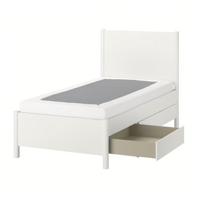 TONSTAD Structure de lit avec rangement, blanc cassé/Lyngör blanc, 1 place