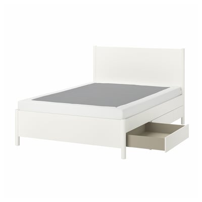 TONSTAD Structure de lit avec rangement, blanc cassé/Lyngör blanc, Très grand 2 places