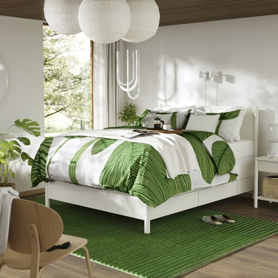 TONSTAD Structure de lit avec rangement, blanc cassé/Lyngör blanc, Très grand 2 places