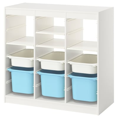 TROFAST Rangement, avec tablettes/boîtes séparateur de pièce/blanc bleu clair, 39x17 3/8x37 "