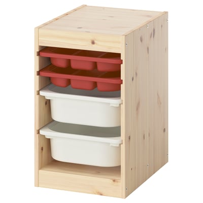 TROFAST Rangement bac et plateaux, pin teinté blanc clair rouge/blanc, 12 5/8x17 3/8x20 1/2 "