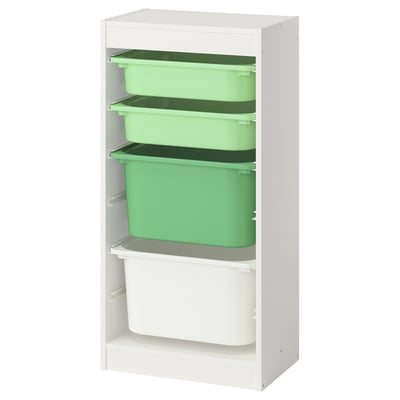 TROFAST Rangement+boîtes, blanc vert clair/vert vif blanc, 18 1/8x11 3/4x37 "