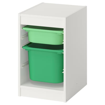 TROFAST Rangement+boîtes, blanc/vert clair vert vif, 13 3/8x17 3/8x22 "