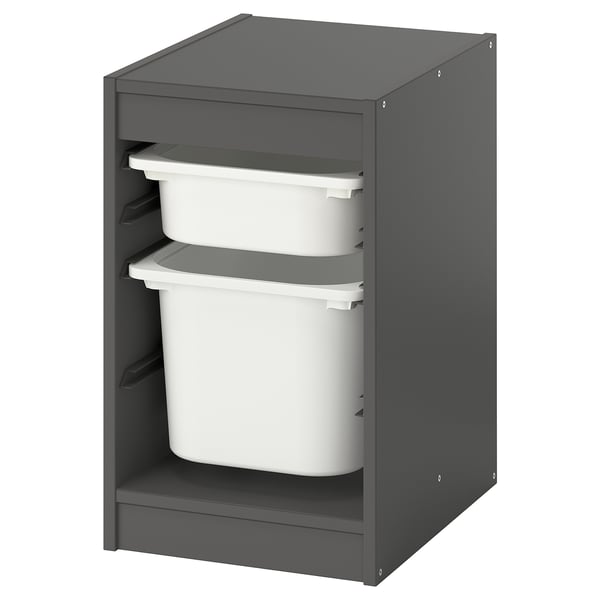 TROFAST Rangement+boîtes, gris/blanc, 13 3/8x17 3/8x22 "