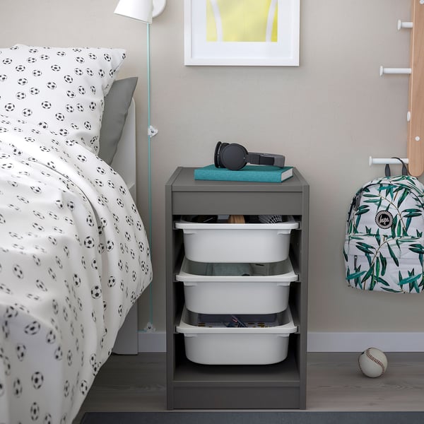 TROFAST Rangement+boîtes, gris/blanc, 13 3/8x17 3/8x22 "