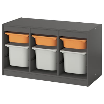 TROFAST Rangement+boîtes, gris orange clair/gris, 39x17 3/8x22 "