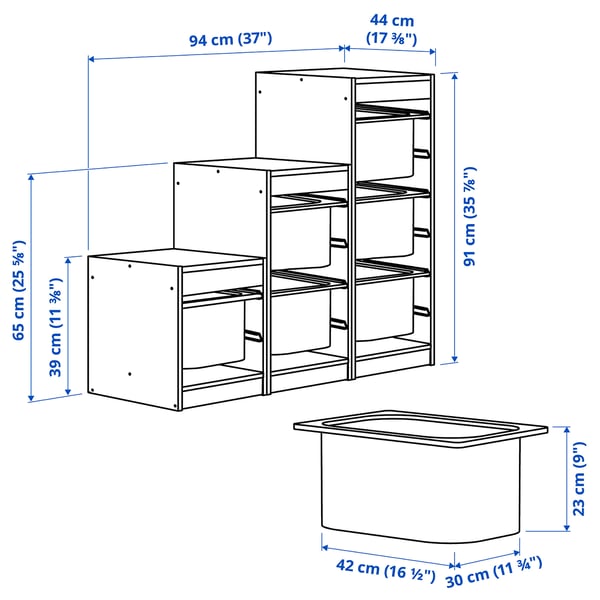 TROFAST Rangement+boîtes, pin teinté blanc clair/jaune, 93x44x52 cm  (365/8x173/8x201/2) - IKEA CA