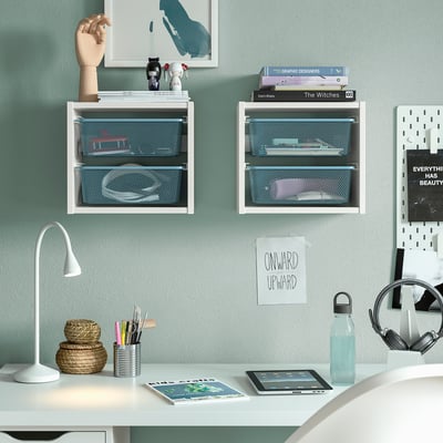 TROFAST Rangement mural, blanc/bleu gris, 13 3/8x8 1/4x11 3/4 "
