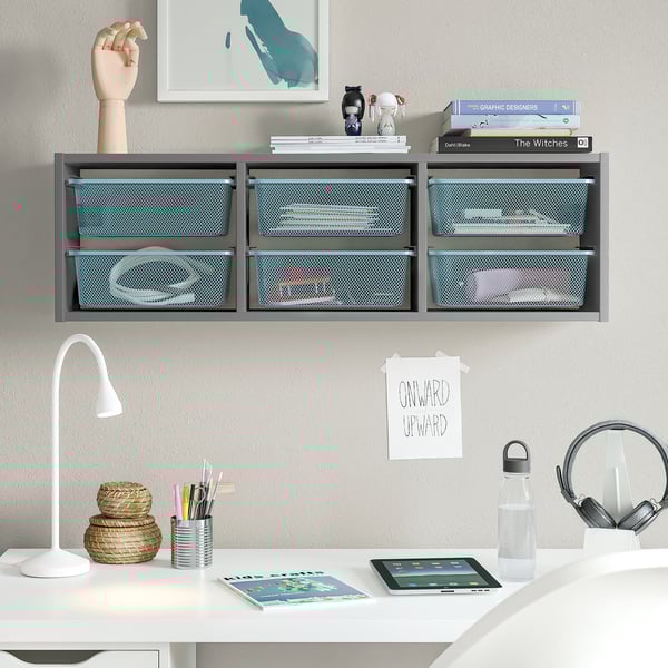 TROFAST Rangement mural, gris/bleu gris, 39x8 1/4x11 3/4 "