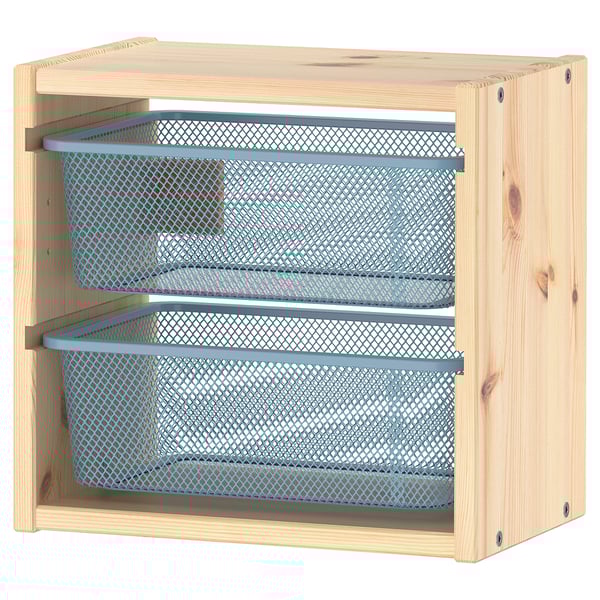 TROFAST Rangement mural, pin teinté blanc clair/bleu gris, 12 5/8x8 1/4x11 3/4 "