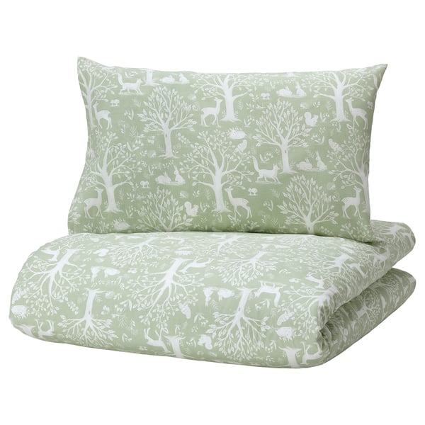 Trolldom Housse Couette 1 Taie Pour Lit Bebe Motif Animaux De La Foret Vert 43x49 14x22 110x125 35x55 Cm Ikea Ca