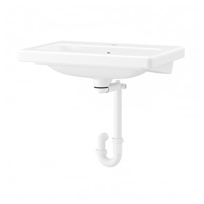 TVÄLLEN Lavabo avec siphon, blanc, 25 1/2x19 1/8 "