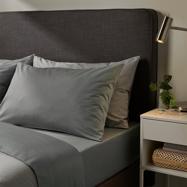 ULLVIDE Drap plat, gris, 2 places