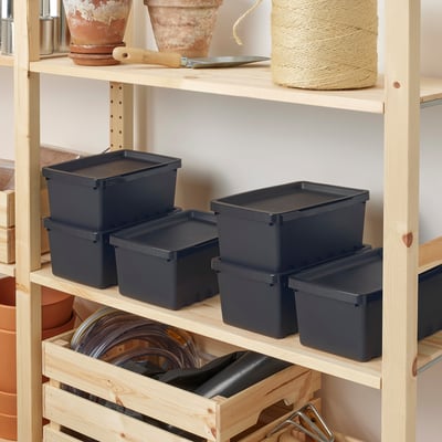 UPPSNOFSAD Boîte de rangement avec couvercle, noir, 9 ¾x6 ¾x4 ½ "/1 gallon